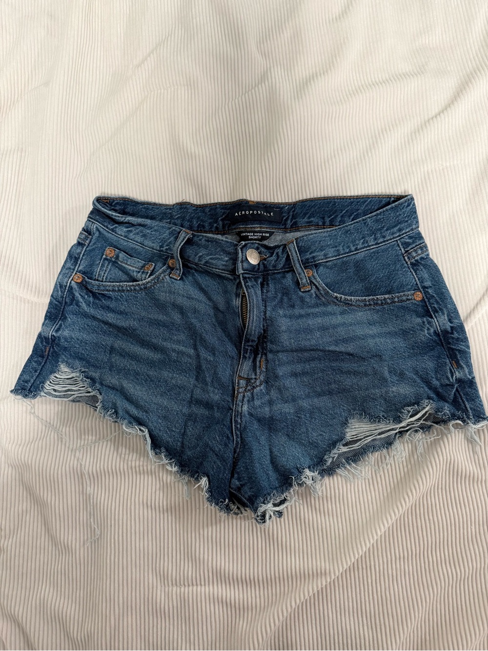 Aeropostale Dark Blue Frayed High-Rise Denim Cutoff Shorty Shorts